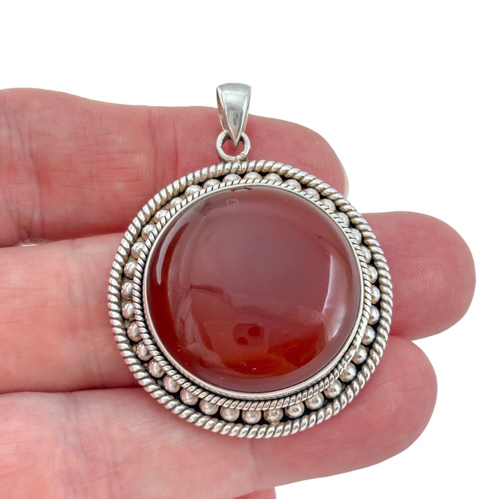 Vintage Sterling Silver 925 Carnelian Pendant